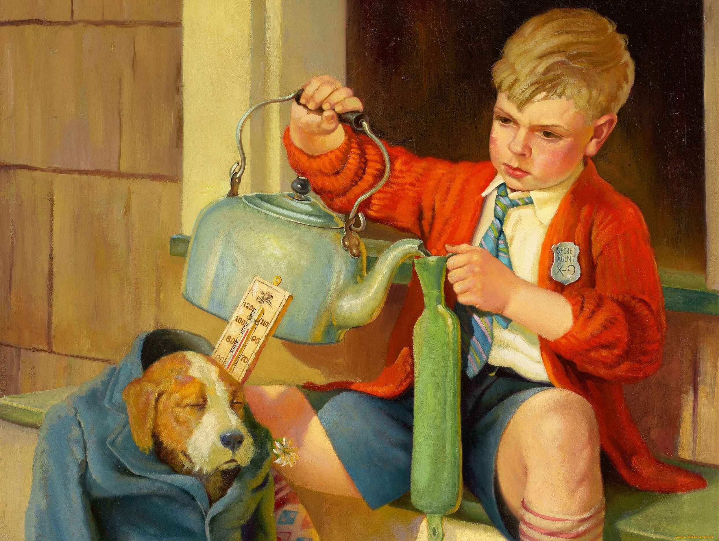 Мальчик с собакой описание. Художник Russell Sambrook. Картина мальчик с собакой. Мальчик с собакой рисунок. Собачка в искусстве.